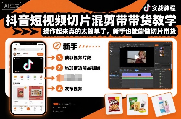 抖音短视频切片混剪带货教学，操作起来真的太简单了，新手也能做切片带货-万象聊项目