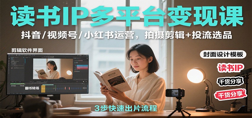 读书IP多平台变现课：抖音/视频号/小红书运营，拍摄剪辑+投流选品-万象聊项目