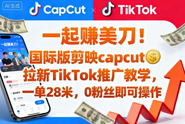 一起賺美刀！国际版剪映capcut拉新TikTok推广教学，一单28米，0粉丝即可操作(附推广入口和教学)-万象聊项目