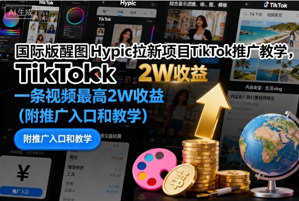 国际版醒图Hypic拉新项目TikTok推广教学，一条视频最高2W收益(附推广入口和教学)-万象聊项目