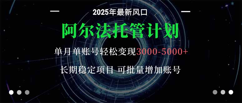 阿尔法托管计划 单账号月入3000-5000，长期稳定项目，新手小白轻松上手。-万象聊项目