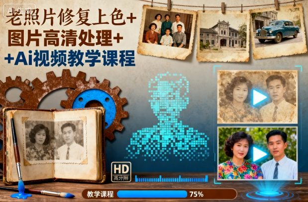 老照片修复上色+图片高清处理+Ai视频教学课程-万象聊项目
