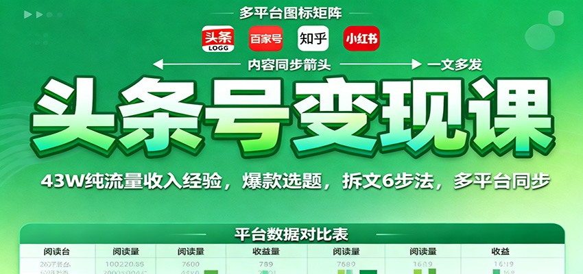 头条号变现课：43W纯流量收入经验，爆款选题，拆文6步法，多平台同步-万象聊项目
