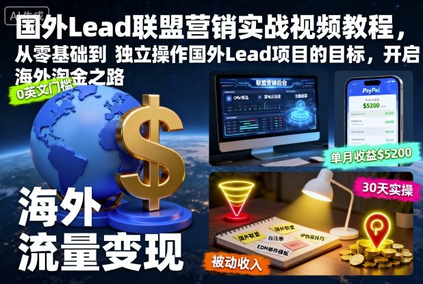 国外Lead联盟营销实战视频教程，从零基础到独立操作国外Lead项目的目标，开启海外淘金之路-万象聊项目