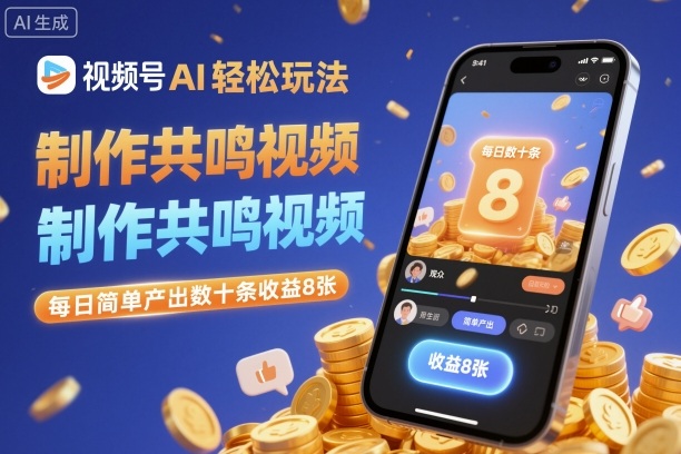 视频号AI轻松玩法，制作共鸣视频，每日简单产出数十条收益8张-万象聊项目
