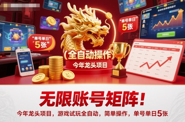 无限账号矩阵！今年龙头项目，游戏试玩全自动，简单操作，单号单日5张【揭秘】-万象聊项目