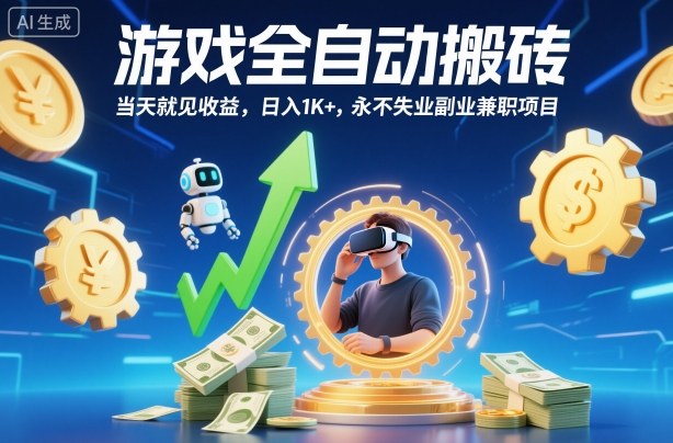 游戏全自动搬砖，当天就见收益，日入1K+，永不失业副业兼职项目【揭秘】-万象聊项目