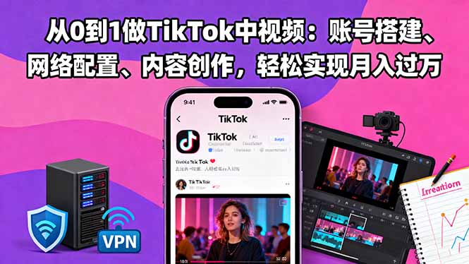 从0到1做TikTok中视频：账号搭建、网络配置、内容创作，轻松实现月入过万-万象聊项目
