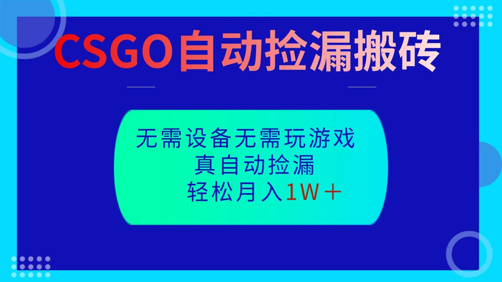 CSGO自动捡漏搬砖，当天操作当天见结果，无需了解游戏，包教包会包落地-万象聊项目