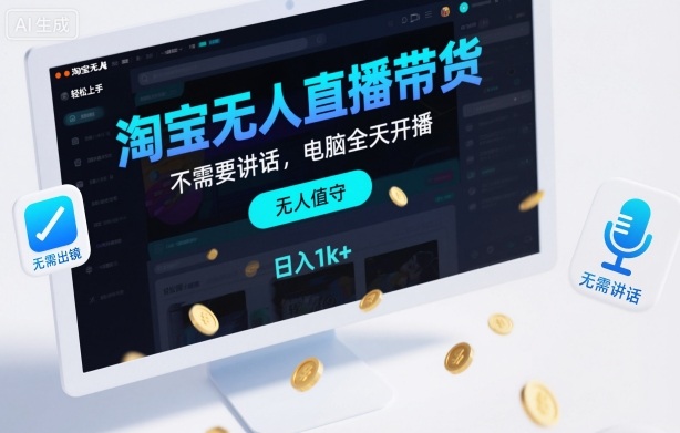 淘宝无人直播带货，不需要出镜，不需要讲话，电脑全天开播，轻松上手，日入1k+【揭秘】-万象聊项目