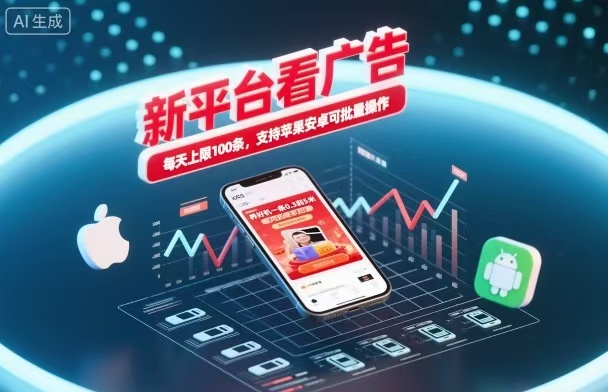 新台看广告，养好机一条5毛到5块，单机日入30到100，支持苹果安卓，可批量操作。-万象聊项目