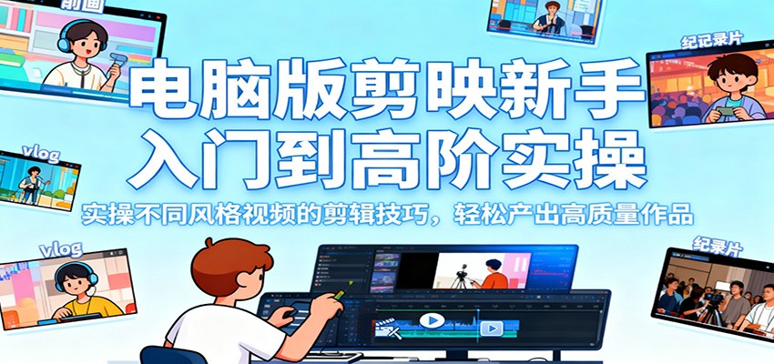 电脑版剪映新手入门到高阶实操，实操不同风格视频的剪辑技巧，轻松产出高质量作品-万象聊项目