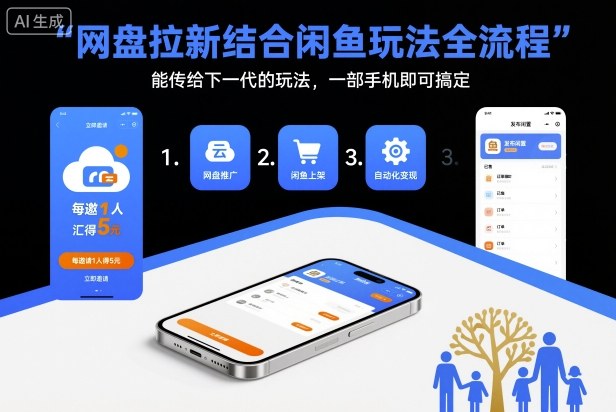 网盘拉新结合闲鱼玩法全流程，能传给下一代的玩法，一部手机即可搞定(附入口渠道以及实操教程)-万象聊项目