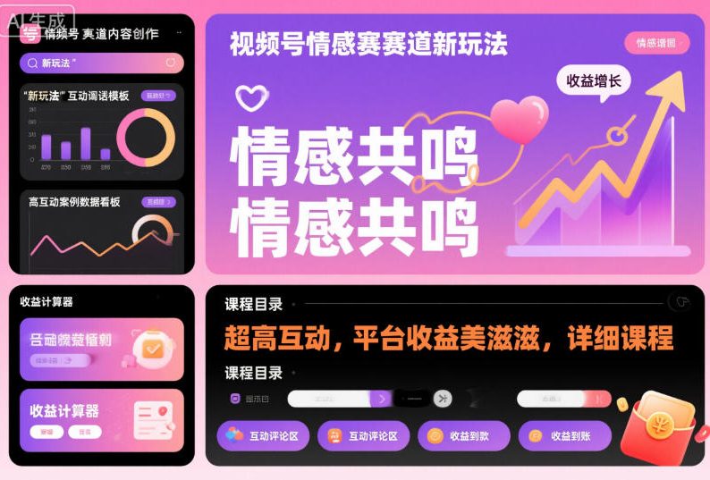 视频号情感赛道新玩法，超高互动，平台收益美滋滋，详细课程-万象聊项目