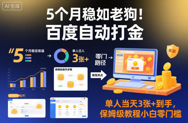 5个月稳如老狗！百度自动打金，单人当天3张+到手，保姆级教程小白零门槛【揭秘】-万象聊项目