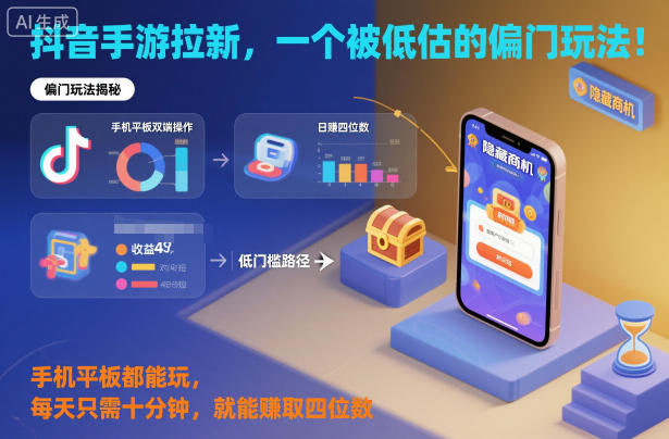 抖音手游拉新，一个被低估的偏门玩法！手机平板都能玩，每天只需十分钟，就能賺取四位数【揭秘】-万象聊项目