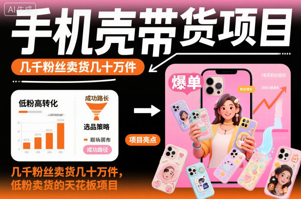 手机壳带货项目，几千粉丝卖货几十万件，短视频低粉卖货的天花板项目-万象聊项目