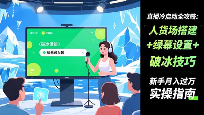 直播冷启动全攻略:人货场搭建+绿幕设置+破冰技巧，新手月入过万实操指南-万象聊项目
