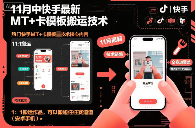 11月中快手最新MT+卡模板搬运技术，1：1搬运作品，可以搬运任何赛道(安卓手机)-万象聊项目