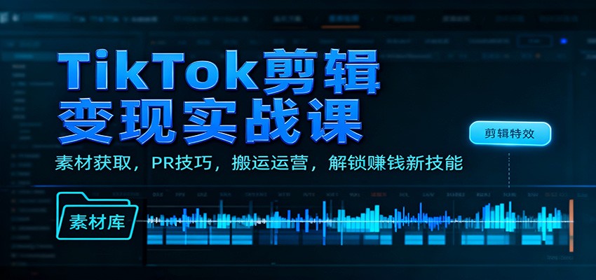 TikTok剪辑变现实战课：素材获取，PR技巧，搬运运营，解锁赚钱新技能-万象聊项目