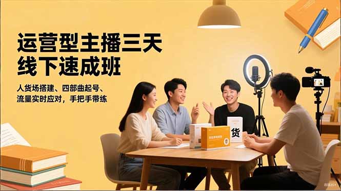 运营型主播三天线下班，人货场搭建,四部曲起号,流量实时应对，手把手带练-万象聊项目