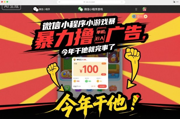 微信小程序小游戏暴力撸广告，单机日入100，今年干他就完事了-万象聊项目