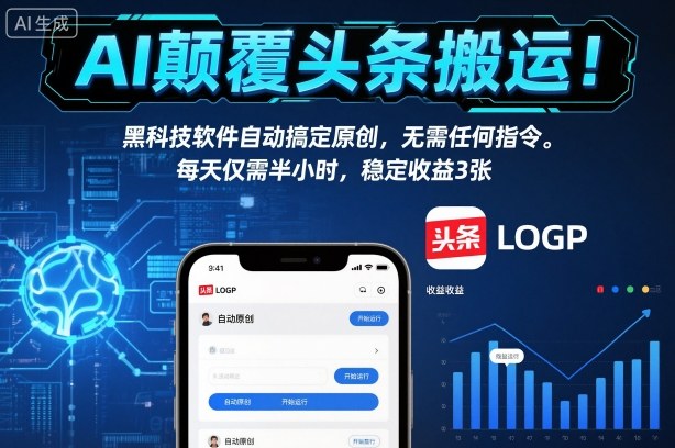 AI颠覆头条搬运！黑科技软件自动搞定原创，无需任何指令。每天仅需半小时，稳定收益3张【揭秘】-万象聊项目