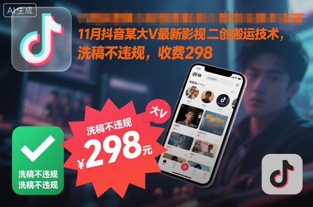 11月抖音某大V最新影视二创搬运技术，洗稿不违规，收费298-万象聊项目
