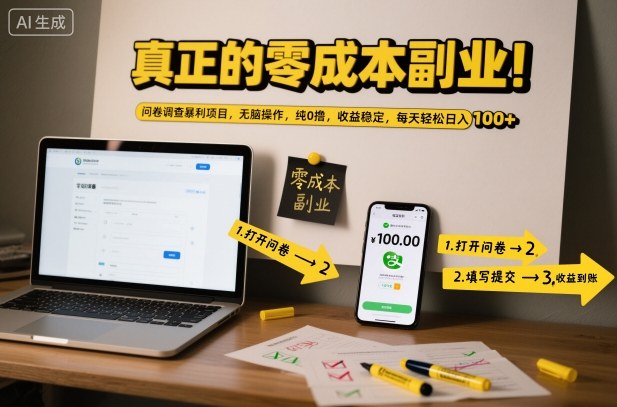 真正的零成本副业！问卷调查暴利项目，无脑操作，纯0撸，收益稳定，每天轻松日入100+【揭秘】-万象聊项目