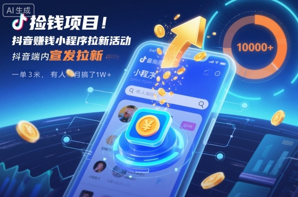 捡钱项目！抖音賺钱小程序拉新活动，抖音端内宣发拉新，一单3米，有人半个月搞了1W+-万象聊项目