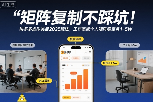矩阵复制不踩坑！拼多多虚拟类目2025玩法，工作室或者个人矩阵稳定月1-5W【揭秘】-万象聊项目