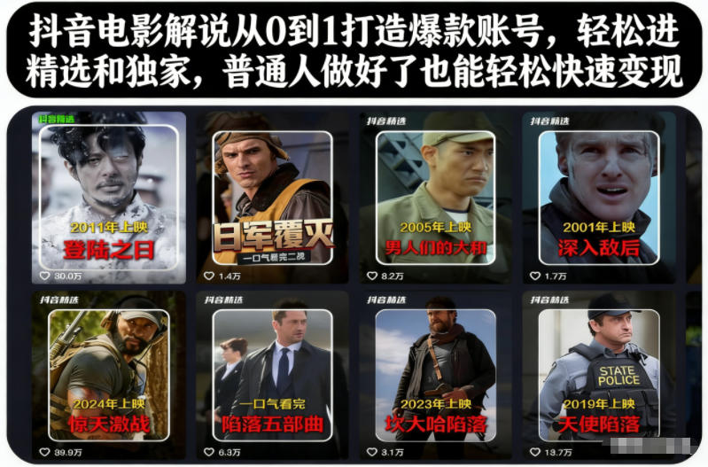 抖音电影解说从0到1打造爆款账号，轻松进精选和独家，普通人做好了也能轻松快速变现-万象聊项目