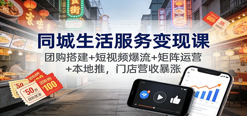 同城生活服务变现课：团购搭建+短视频爆流+矩阵运营+本地推，门店营收暴涨-万象聊项目
