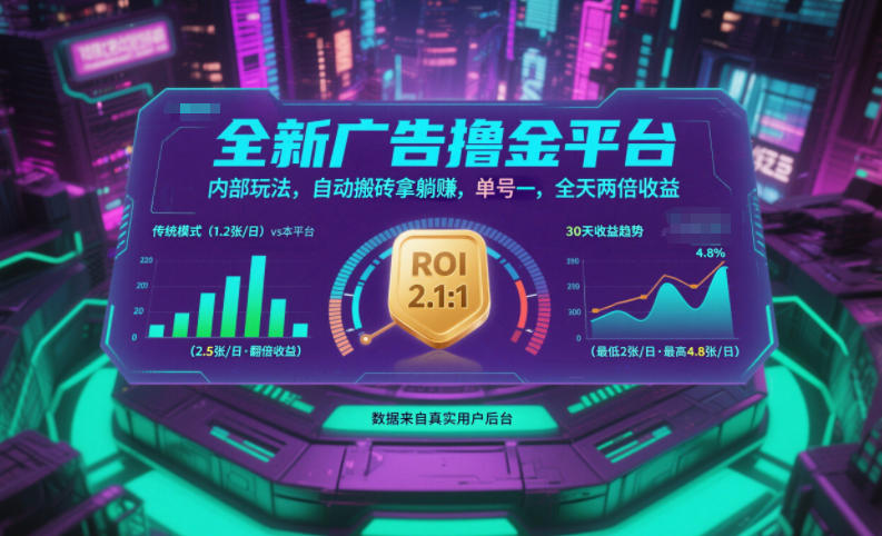 全新广告撸金平台，内部玩法，自动搬砖拿躺賺，单号一天保底2张+，全天两倍收益【揭秘】-万象聊项目