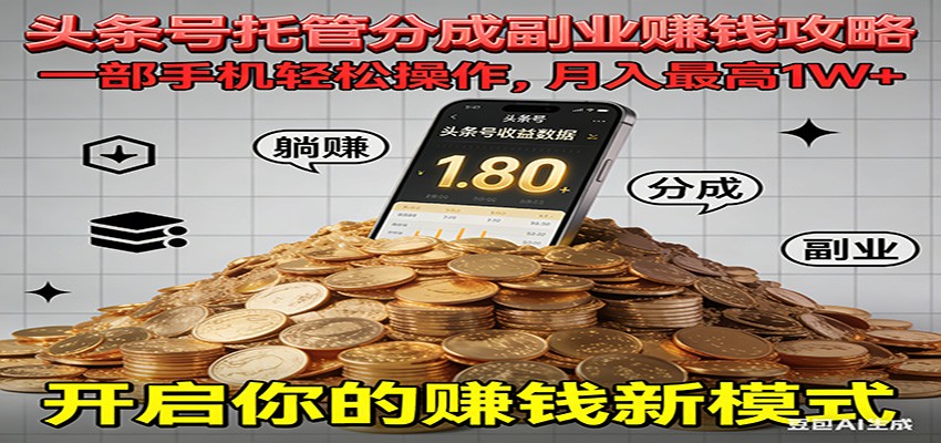 全程托管今日头条，一部手机就可以开干，最高躺赚1W+-万象聊项目