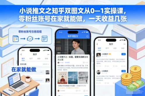 小说推文之知乎双图文从0—1实操课，零粉丝账号在家就能做，一天收益几张-万象聊项目