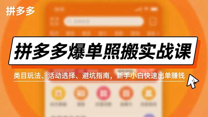 拼多多爆单照搬实战课，类目玩法、活动选择、避坑指南，新手小白快速出单赚钱-万象聊项目