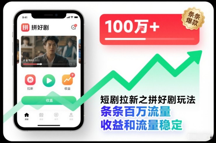 短剧拉新之拼好剧玩法，条条百万流量，收益和流量稳定-万象聊项目