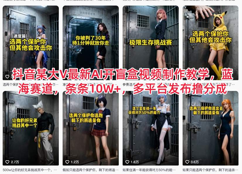 抖音某大V最新AI开盲盒视频制作教学，蓝海赛道，条条10W+，多平台发布撸分成-万象聊项目