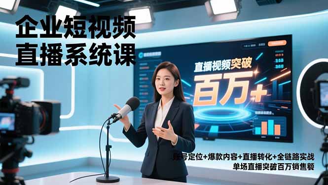 企业短视频直播系统课，账号定位+爆款内容+直播转化+全链路实战，单场直播突破百万销售额-万象聊项目