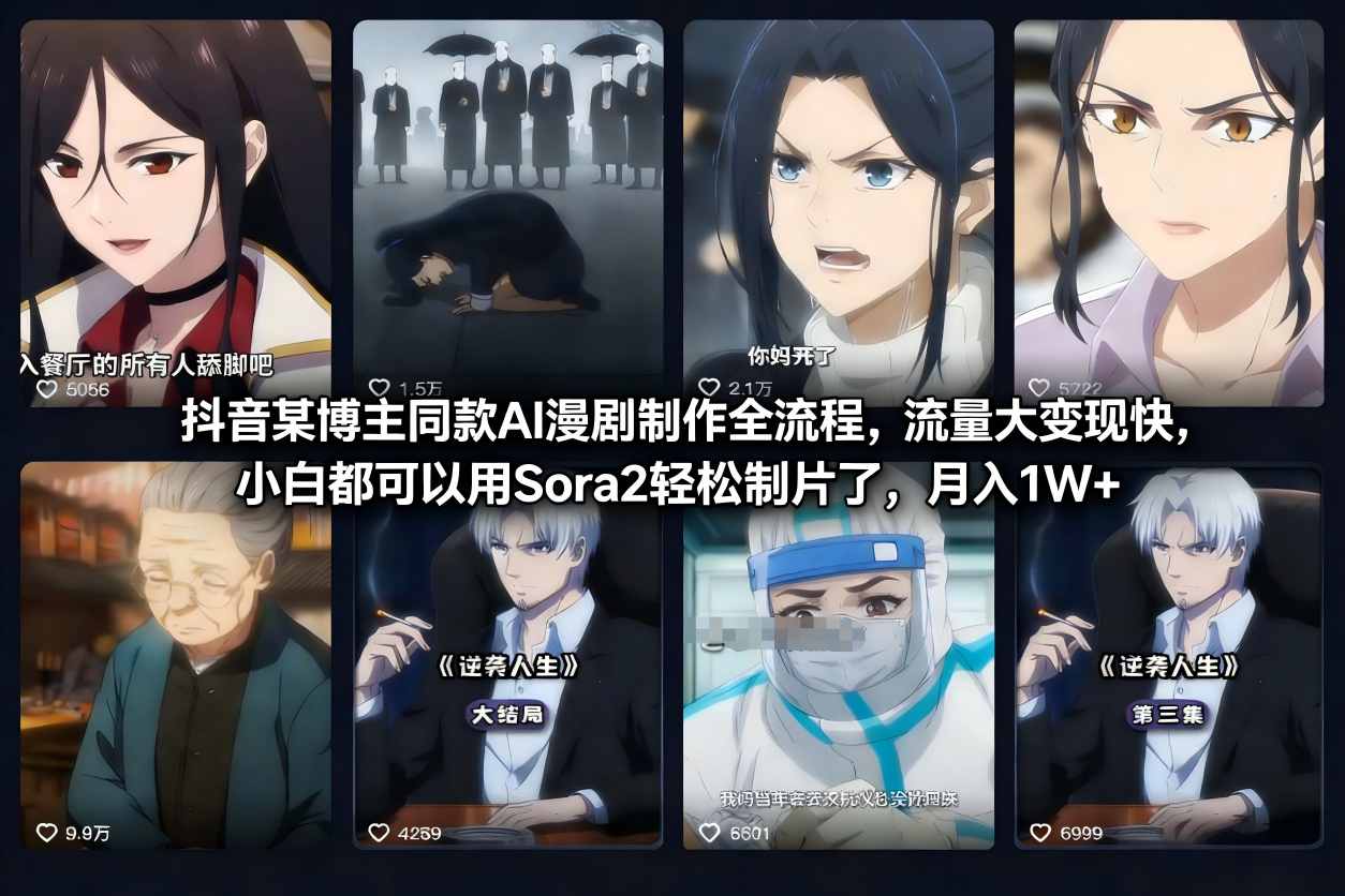 抖音某博主同款AI漫剧制作全流程，流量大变现快，小白都可以用Sora2轻松制片了，月入1W+-万象聊项目