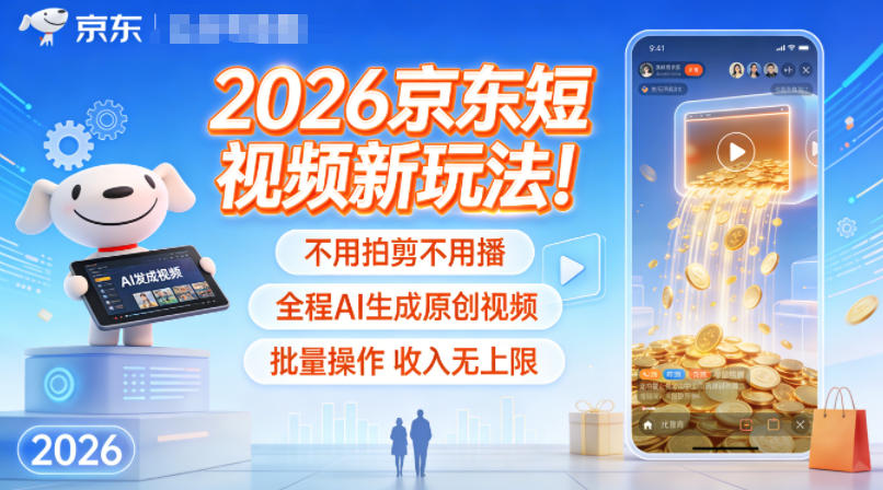 2026京东短视频新玩法！不用拍剪不用播，全程AI生成原创视频，批量操作收入无上限-万象聊项目