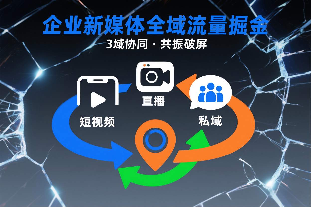 短视频全域商业模式，企业新媒体全域流量掘金，3域协同，共振破屏，短视频-直播-私域-地域-万象聊项目