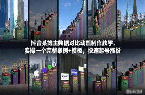 抖音某博主数据对比动画制作教学，实操完整案例+模板，快速起号涨粉-万象聊项目