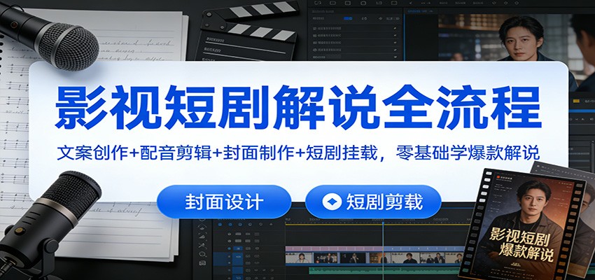 影视短剧解说全流程：文案创作+配音剪辑+封面制作+短剧挂载，零基础学爆款解说-万象聊项目