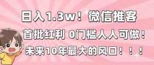 日入1.3w！微信推客，首批红利，未来10年最大的风口，0门槛，人人可做！-万象聊项目