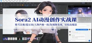 Sora2 AI动漫创作实战课:账号注册/提示词/人物声画一致/短视频变现,轻松出爆款-万象聊项目