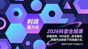 2026抖音全域课，流量结构、ROI设定、起号路径，掌握平台新规下利润最大化-万象聊项目
