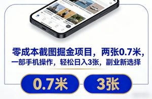 零成本截图掘金项目，两张0.7米，一部手机操作，轻松日入3张，副业新选择【揭秘】-万象聊项目