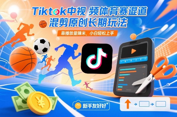 Tiktok中视频体育赛道混剪原创长期玩法，靠播放量賺米，小白轻松上手-万象聊项目